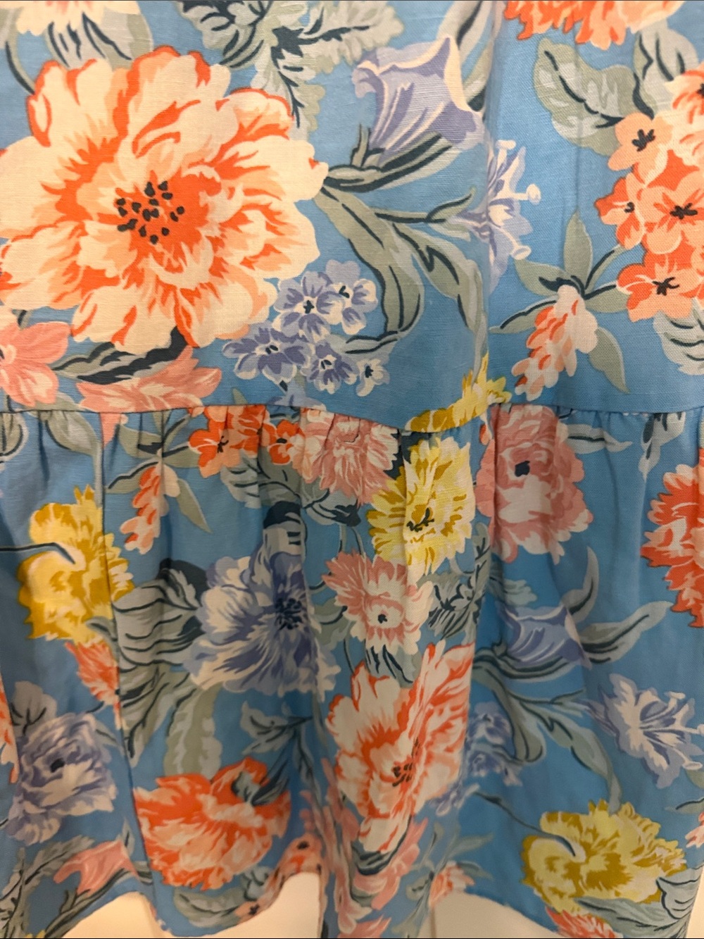 LOFT Linen and Cotton Blend Cottagecore Blue Floral Tiered Boho Maxi Skirt - Picture 8 of 10